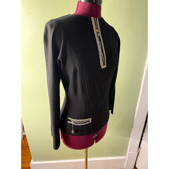 Vintage 1930s Black Crepe Top Blouse Rhinestone Embellished Size S - Picture 12 of 16